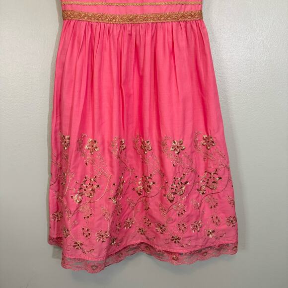 Express Wrap Dress 4 Pink Princess Fit Flare V-Neck Metallic Floral Embroidered - Picture 3 of 11